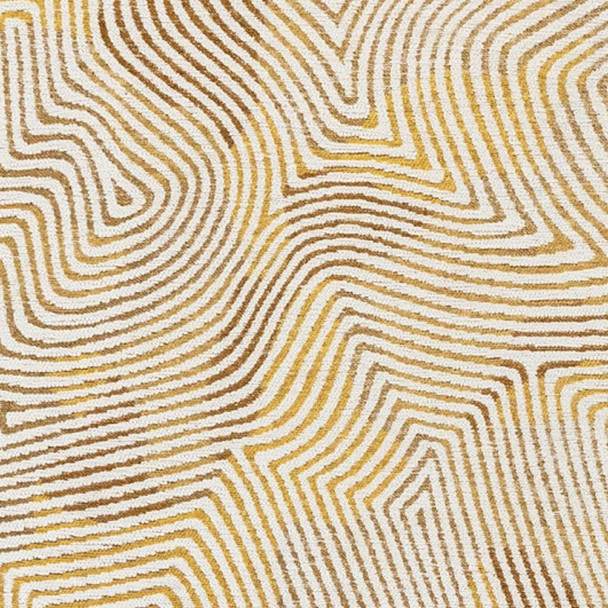 2' X 5' Beige Gold And Brown Geometric Washable Area Rug With UV Protection