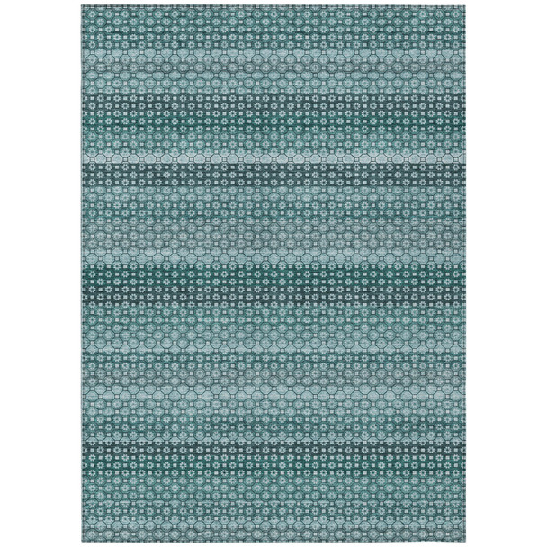 3' X 5' Teal Blue And Aqua Striped Washable Indoor Outdoor Area Rug
