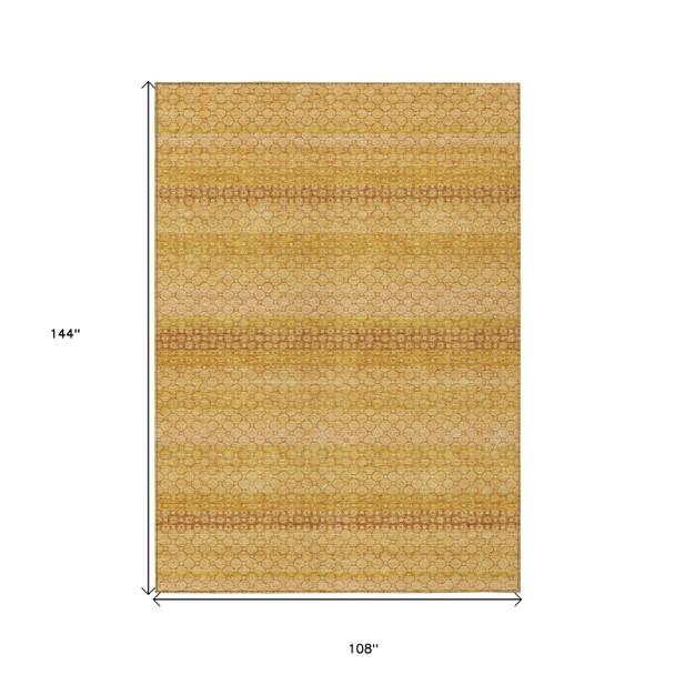 9' X 12' Wheat And Gold Striped Washable Indoor Outdoor Area Rug
