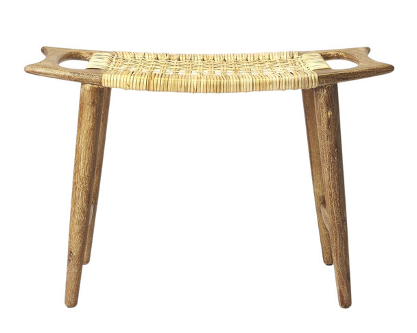 26" Natural and Brown Solid Wood Ottoman
