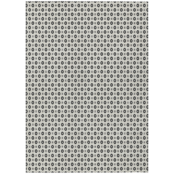 8' X 10' Ivory And Black Floral Washable Indoor Outdoor Area Rug