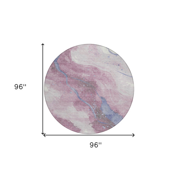 8' Mauve And Pink Round Abstract Washable Indoor Outdoor Area Rug