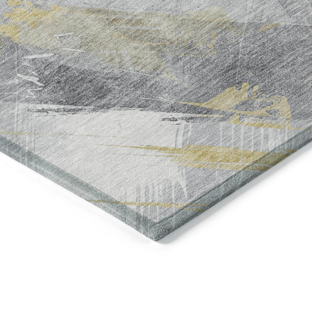 9' X 12' Gold And Gray Striped Washable Indoor Outdoor Area Rug