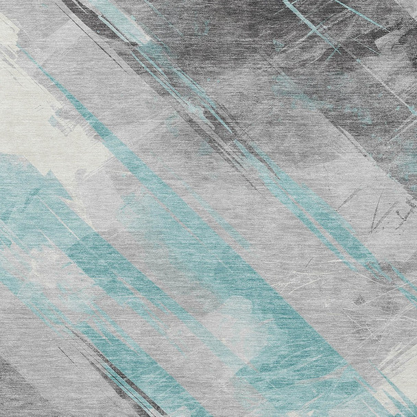 5' X 8' Teal Blue And Gray Striped Washable Indoor Outdoor Area Rug