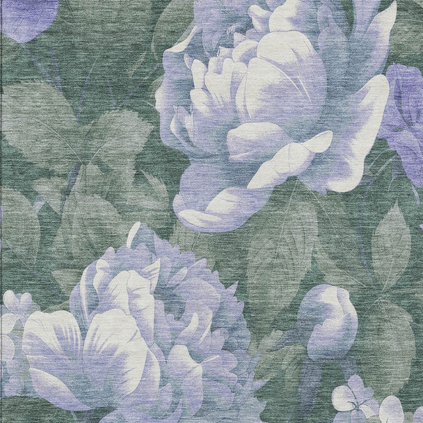 8' X 10' Lavender And Olive Green Floral Washable Indoor Outdoor Area Rug
