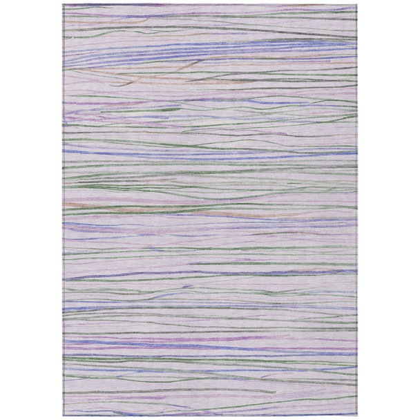 8' X 10' Lavender And Mauve Striped Washable Indoor Outdoor Area Rug