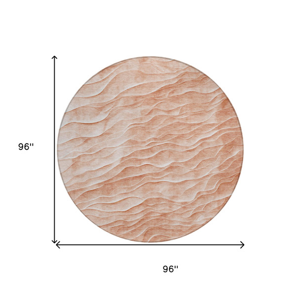 8' Coral And Peach Round Abstract Washable Indoor Outdoor Area Rug