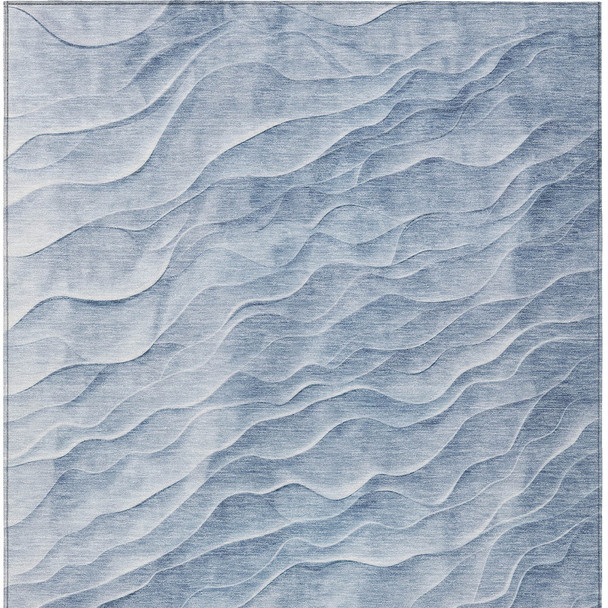 10' X 14' Denim Blue And Blue Abstract Washable Indoor Outdoor Area Rug
