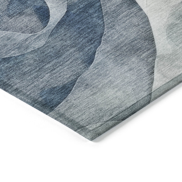 10' X 14' Blue And Ivory Abstract Washable Indoor Outdoor Area Rug