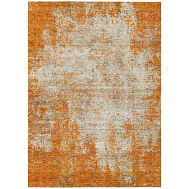 3' X 5' Orange And Ivory Abstract Washable Indoor Outdoor Area Rug