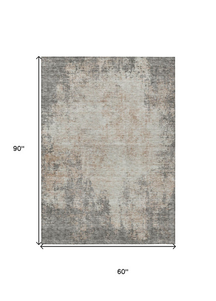 5' X 8' Taupe And Ivory Abstract Washable Indoor Outdoor Area Rug