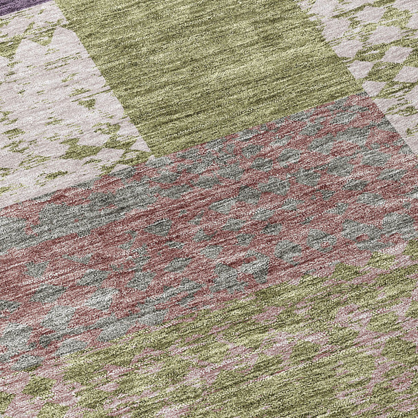 8' Green Purple And Pink Round Geometric Washable Indoor Outdoor Area Rug