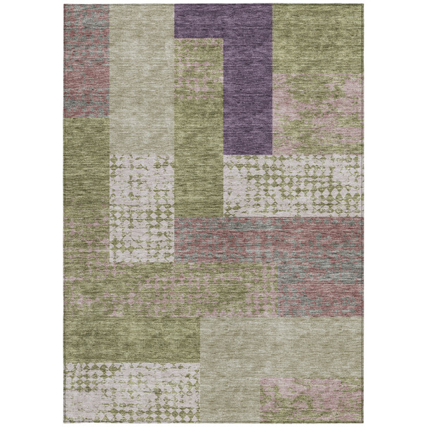 8' X 10' Green Purple And Pink Geometric Washable Indoor Outdoor Area Rug