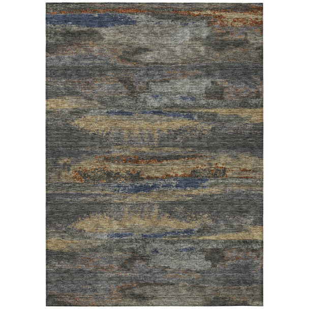 3' X 5' Graphite And Gray Abstract Washable Indoor Outdoor Area Rug