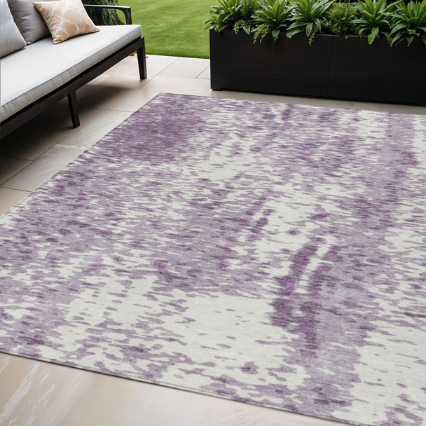 5' X 8' Lavender And Ivory Abstract Washable Indoor Outdoor Area Rug