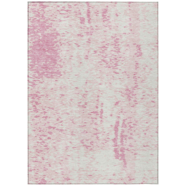 10' X 14' Pink And Ivory Abstract Washable Indoor Outdoor Area Rug