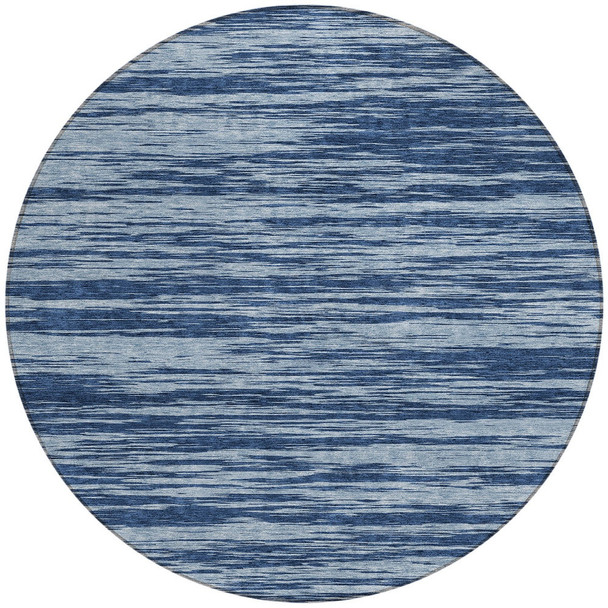 8' Blue And Navy Blue Round Abstract Washable Indoor Outdoor Area Rug