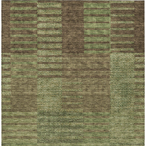 8' X 10' Brown Taupe And Green Striped Washable Indoor Outdoor Area Rug
