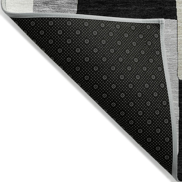 9' X 12' Black Ivory And Beige Geometric Washable Indoor Outdoor Area Rug