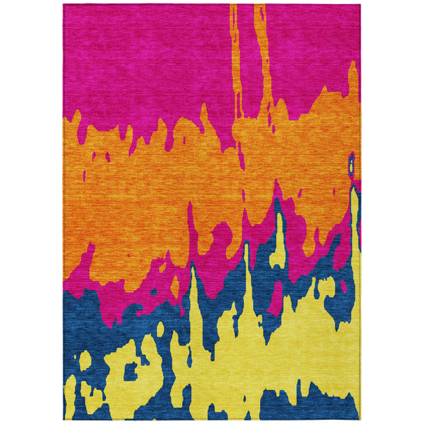 8' X 10' Pink Orange And Blue Abstract Washable Indoor Outdoor Area Rug