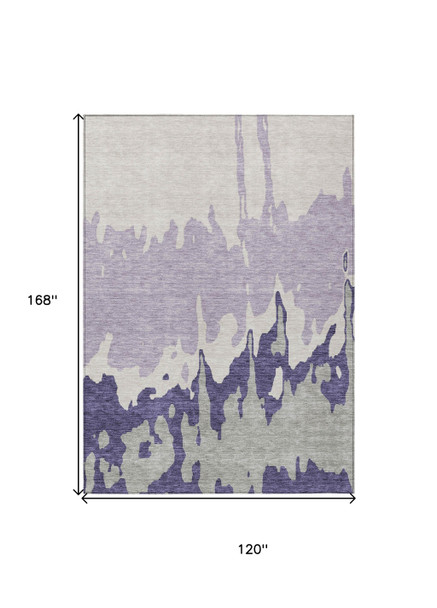 10' X 14' Purple And Ivory Abstract Washable Indoor Outdoor Area Rug