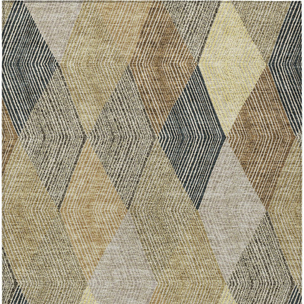 10' X 14' Brown Gold And Taupe Argyle Washable Indoor Outdoor Area Rug