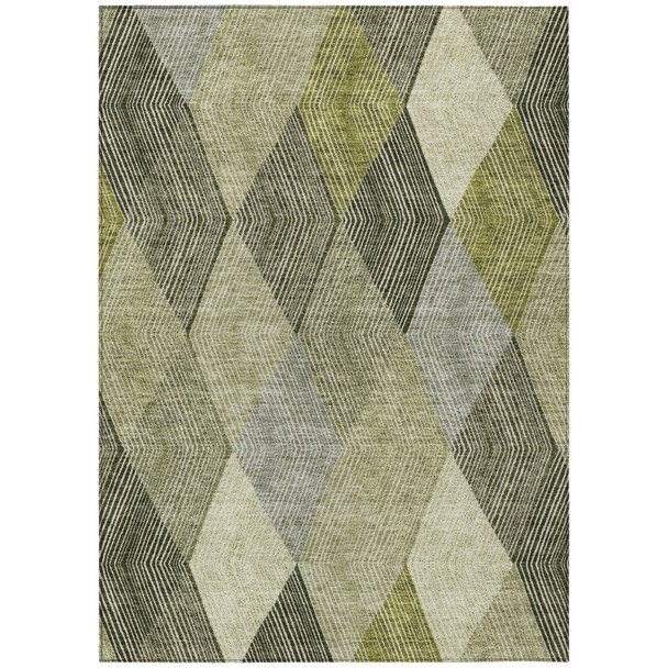 9' X 12' Olive Green Gray And Ivory Argyle Washable Indoor Outdoor Area Rug