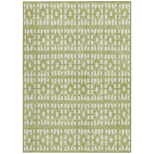 3' X 5' Sage And Ivory Geometric Washable Indoor Outdoor Area Rug