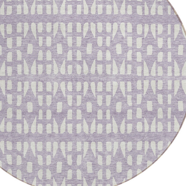 8' Lavender And Ivory Round Geometric Washable Indoor Outdoor Area Rug