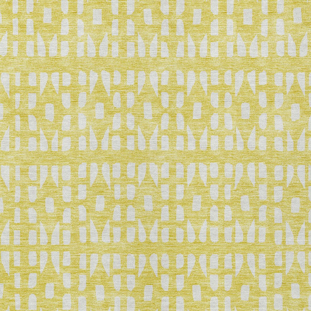 9' X 12' Yellow And Ivory Geometric Washable Indoor Outdoor Area Rug