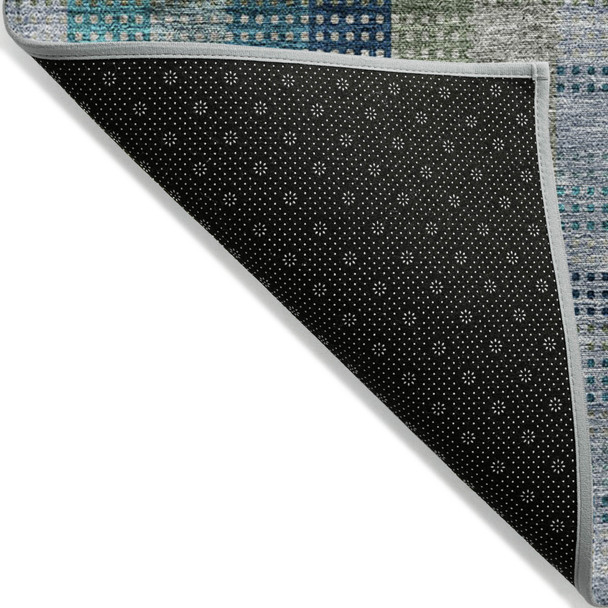 3' X 5' Teal Blue Navy Blue And Olive Green Plaid Washable Indoor Outdoor Area Rug