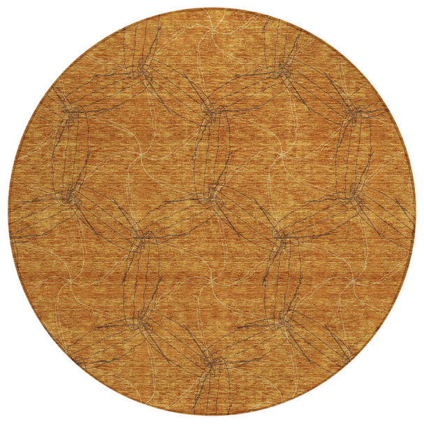 8' Copper And Ivory Round Geometric Washable Indoor Outdoor Area Rug