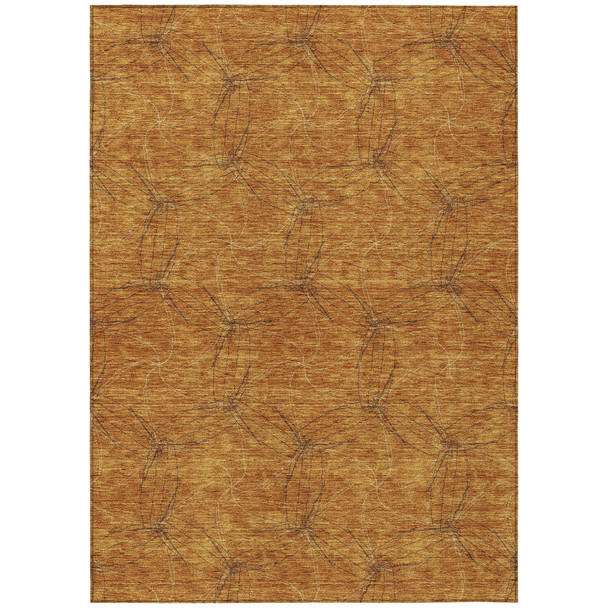 9' X 12' Copper And Ivory Geometric Washable Indoor Outdoor Area Rug
