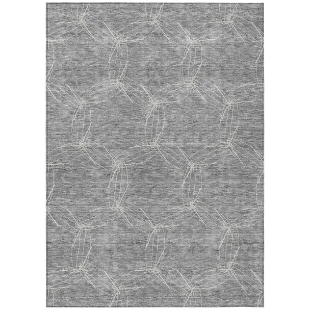 3' X 5' Gray And Ivory Geometric Washable Indoor Outdoor Area Rug