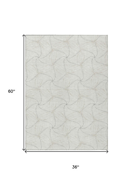 3' X 5' Ivory And Taupe Geometric Washable Indoor Outdoor Area Rug
