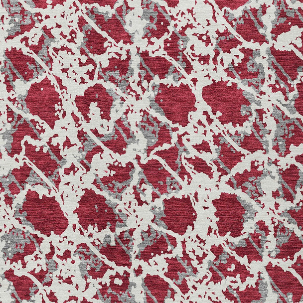 9' X 12' Burgundy And Ivory Abstract Washable Indoor Outdoor Area Rug