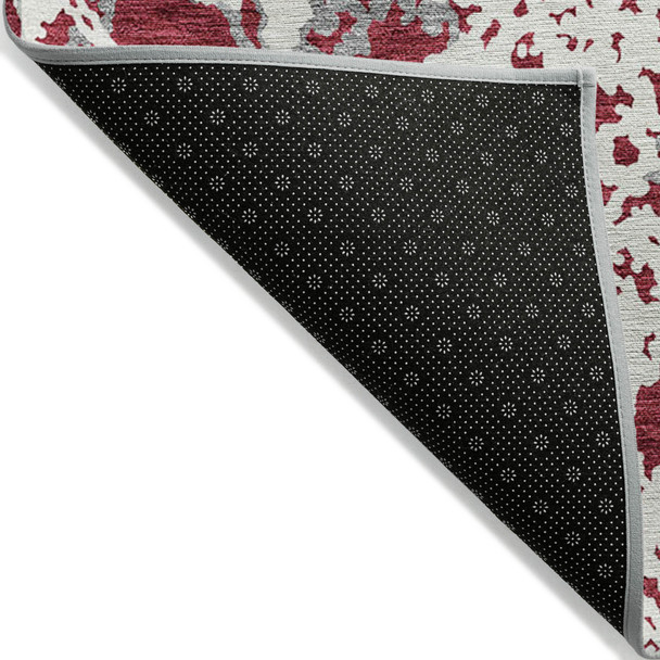 10' X 14' Burgundy And Ivory Abstract Washable Indoor Outdoor Area Rug
