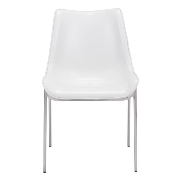 Set of Two White And Silver Upholstered Faux Leather Open Back Dining Side Chairs