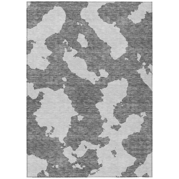 5' X 8' Gray And Ivory Abstract Washable Indoor Outdoor Area Rug