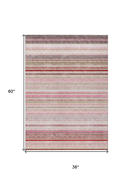 3' X 5' Pink Blush And Burgundy Striped Washable Indoor Outdoor Area Rug