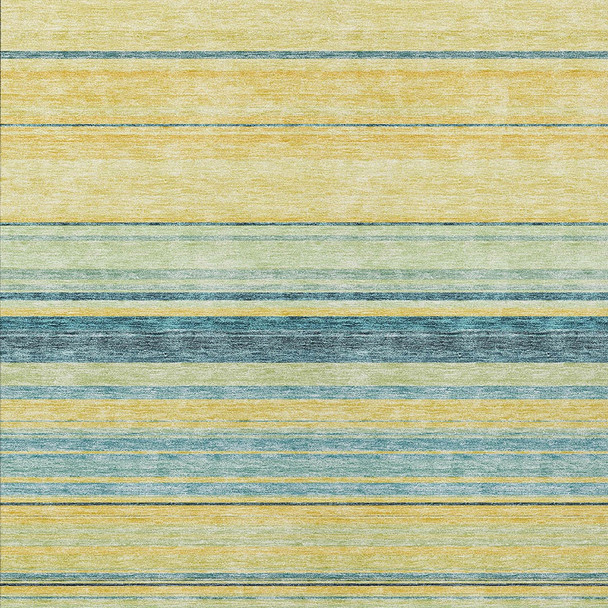 8' X 10' Yellow Denim Blue And Sky Blue Striped Washable Indoor Outdoor Area Rug
