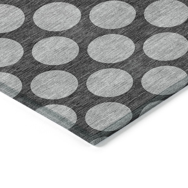 8' X 10' Charcoal And Ivory Polka Dot Washable Indoor Outdoor Area Rug