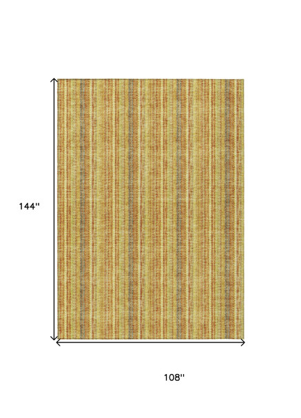 9' X 12' Gold And Copper Striped Washable Indoor Outdoor Area Rug
