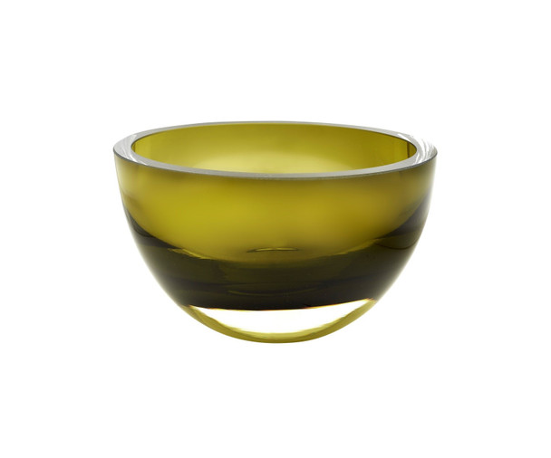 6" Moss Green Mouth Blown Crystal Thick Walled Bowl
