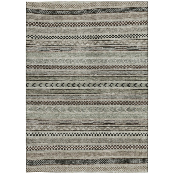9' X 12' Taupe And Brown Striped Washable Indoor Outdoor Area Rug
