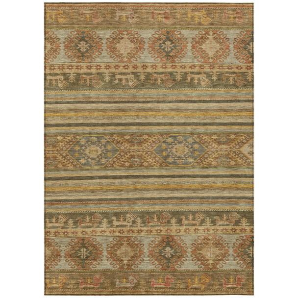 10' X 14' Beige Taupe And Gold Tribal Washable Indoor Outdoor Area Rug