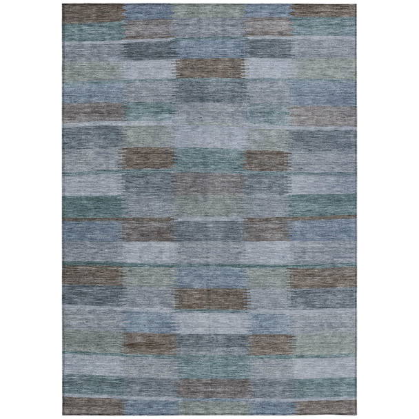 10' X 14' Blue Denim Blue And Brown Striped Washable Indoor Outdoor Area Rug