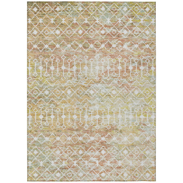 5' X 8' Peach And Ivory Argyle Washable Indoor Outdoor Area Rug