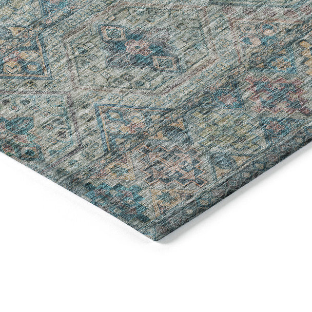 8' X 10' Teal Blue Salmon And Beige Medallion Washable Indoor Outdoor Area Rug
