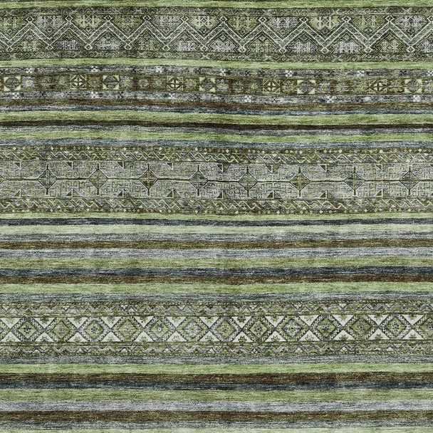 10' X 14' Olive Green Gray And Fern Green Southwestern Washable Indoor Outdoor Area Rug